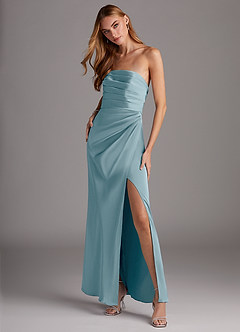 Azazie Lexie Bridesmaid Dresses Moody Blue Sheath Strapless Stretch Satin Convertible Dress image4