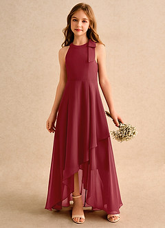 Azazie Boop Girls Formal Flower Girl Dresses Pomegranate A-Line Bow Chiffon Dress image4