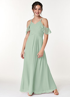 Azazie Dakota Junior Agave A-Line Off the Shoulder Chiffon Dress image4