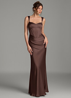 Azazie Mela Robes de demoiselle d'honneur Robe Fourreau en Satin extensible Corset Ganache image3