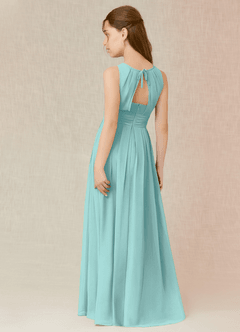 Azazie Bibiane Junior Aqua A-Line Pleated Chiffon Dress image5
