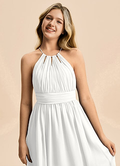 Azazie Noelle Junior Robe Trapèze en Mousseline de soie Plissée Blanc image4