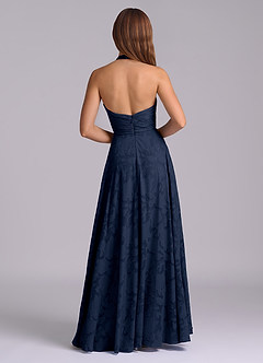 Azazie Tessie Brudtärnklänningar Klä av A-Linje i Blommig Utbrändhet Plisserad Mörk Marinblå image2