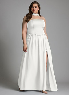 Azazie Cadence Bridesmaid Dresses White A-Line Corset Stretch Satin Convertible Dress image11