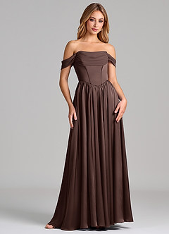 Azazie Raisa Bridesmaid Dresses Ganache A-Line Off the Shoulder Stretch Satin Dress image4