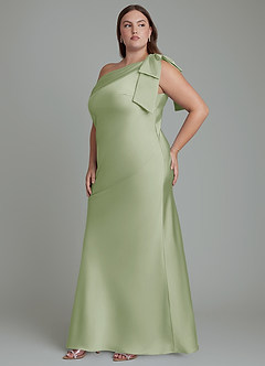 Azazie Yuanna Vestidos de damas de honor Vestido Salvia Polvorienta de Satén Elástico de Corte Sirena con Un hombro image12