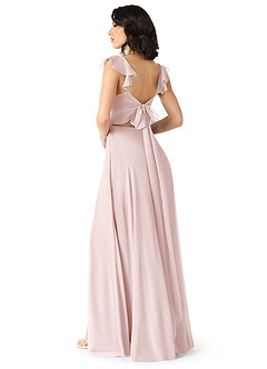 Azazie Everett Bridesmaid Dresses Blushing Pink A-Line V-neck Ruched Chiffon Dress image2