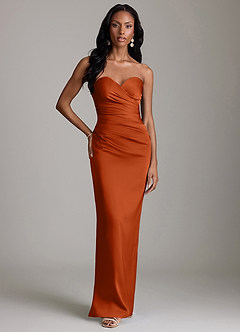Azazie Sonora Vestidos de damas de honor Vestido de Naranja Quemada de Satén Elástico de Corte Recto con Sin tirantes image6