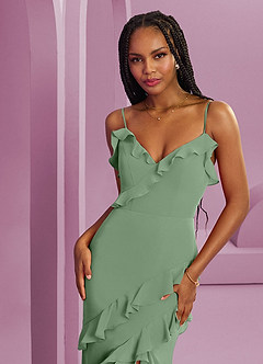 Barbie ♥ Azazie Jurken voor bruidsmeisjes Jurk van Chiffon met Kolom Matcha image6
