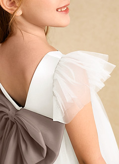 Azazie Munchkin Flower Girl Dresses Ivory Taupe A-Line Bow Tulle Dress image6