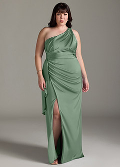 Azazie Maive Bridesmaid Dresses Matcha Sheath Ruched Stretch Satin Dress image10