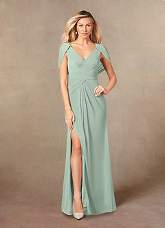 Azazie Luisa Mother of the Bride Dresses Agave Mermaid V-Neck Pleated Mesh Dress image1