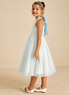 Azazie Dora Flower Girl Dresses Ivory Sky Blue A-Line Bow Tulle Dress image4