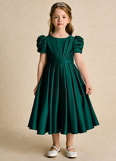 Azazie Miriam Flower Girl Dresses Pine Ball-Gown Pleated Matte Satin Dress image4