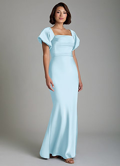 Azazie Lea Brudtärnklänningar Klänning av Sjöjungfru i Stretch Satin Off the shoulder Himmelsblå Konvertibel image9