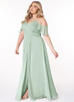 Azazie Dakota Bridesmaid Dresses Agave A-Line V-Neck Pleated Chiffon Dress image8