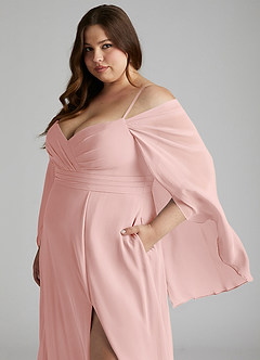 Azazie Cienna Bridesmaid Dresses Powder Pink A-Line Long Sleeve Chiffon Dress image11