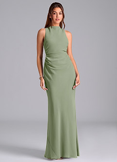 Azazie Evadne Bridesmaid Dresses Pistachio Sheath Pleated Chiffon Dress image3