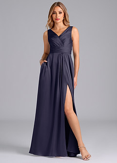 Azazie Karina Bridesmaid Dresses Stormy A-Line Pleated Stretch Satin Dress image1