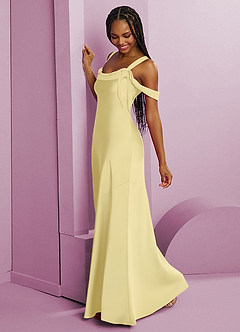 Barbie ♥ Azazie Vestidos de damas de honor Vestido de Sorbete De Limón de Satén Elástico de Corte Recto con Plisado image4