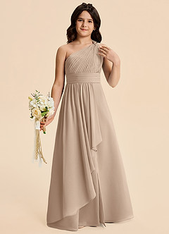 Azazie Skye Junior Taupe A-Line Pleated Chiffon Dress image1