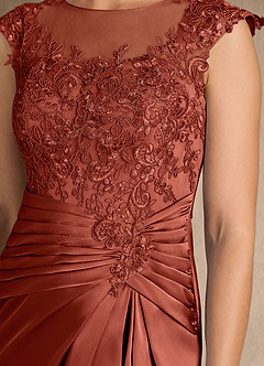 Azazie Santa Barbara Mère de la mariée Robes Robe Fourreau en Satin extensible Plissée Terracotta image9