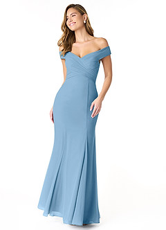 Azazie Lecia Robes de demoiselle d'honneur Robe Empire Convertible en Mousseline de soie Schulterfrei, plissiert Acier Bleuté image1