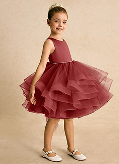 Azazie Tinie Flower Girl Dresses Rust Ball-Gown Bow Tulle Dress image4