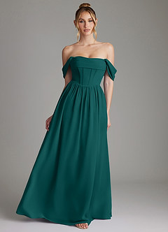 Azazie Caterina Bridesmaid Dresses Peacock A-Line Corset Chiffon Dress image1