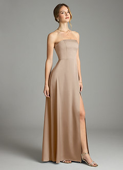 Azazie Wren Bridesmaid Dresses Taupe A-Line Strapless Stretch Satin Convertible Dress image1