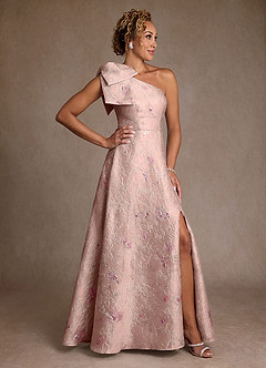 Azazie Margerie Coral Jacquard A-Line One Shoulder Floral Jacquard
