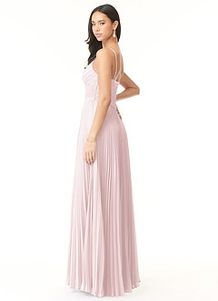 Azazie Vini Bridesmaid Dresses Blushing Pink A-Line V-Neck Pleated Chiffon Dress image4