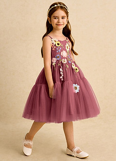 Azazie Osea Flower Girl Dresses Merlot Ball-Gown Pleated Tulle Dress image5