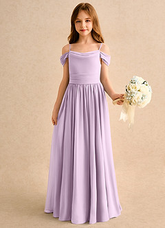 Azazie Shia Girls Formal Blumenmädchenkleider A-Linie Schulterfrei Chiffon Kleid Frostiges Flieder image4