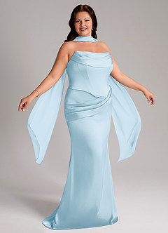 Azazie Sorrel Bridesmaid Dresses Sky Blue Mermaid Strapless Stretch Satin Convertible Dress image9