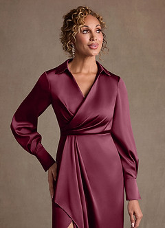 Azazie Jacinta 신부의 어머니 드레스 쉬스 주름진 스트레치 새틴 플로어 길이 드레스 image5