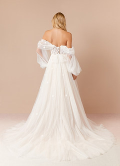 Azazie Airellie Abiti da Sposa Abito A-Line in Tulle a Spalla Scoperta Bianco Diamante Champagne image2