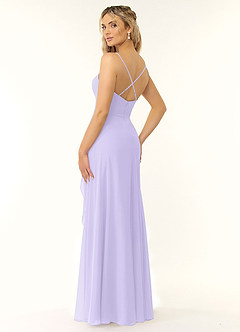 Azazie Naeem Brautjungfernkleider A-Linie V-Hals Rüsche Chiffon Kleid Flieder image4