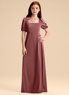 Azazie Briar Junior Robe Trapèze en Satin extensible Arc Améthyste image6