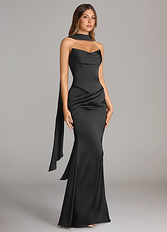 Azazie Sorrel Bridesmaid Dresses Black Mermaid Strapless Stretch Satin Convertible Dress image3