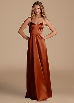 Azazie Mei Brautjungfernkleider A-Linie Metallischer Satin Kleid Rotbraun image1