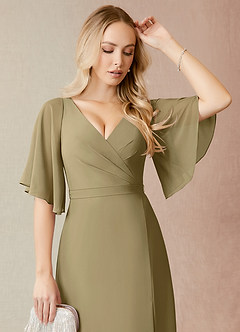 Azazie Cierra Bridesmaid Dresses Moss Green A-Line V-Neck Chiffon Dress image6