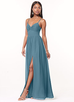 Azazie Zeya Vestidos de madrinha de casamento Vestir Bermudas de Chiffon de Linha A com Plissado image4