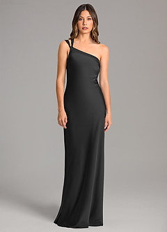 Azazie Monroe Brautjungfernkleider Meerjungfrau-Linie One-Shoulder Stretch-Satin Kleid Schwarz image4