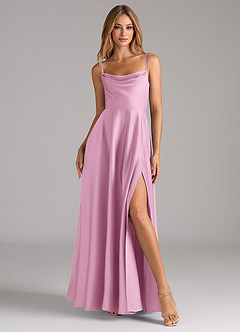 Azazie Elle Bridesmaid Dresses Candy Pink A-Line Pleated Stretch Satin Dress image4