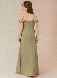 Azazie Kaitlynn Junior Moss Green A-Line Off the Shoulder Chiffon Dress image2