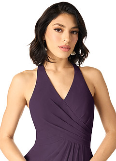 Azazie Danica Bridesmaid Dresses Plum A-Line Pleated Chiffon Dress image4