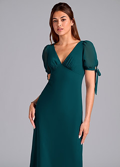 Azazie Pheby Bridesmaid Dresses Pine A-Line Pleated Chiffon Dress image2