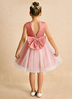 Azazie Esme Flower Girl Dresses Salmon Pink Ball-Gown Bow Tulle Dress image8