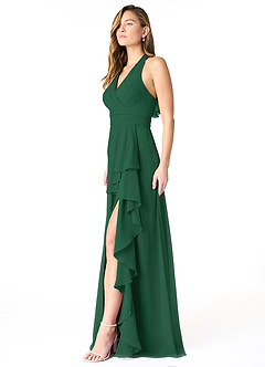 Azazie Aviv Vestidos de damas de honor Vestido de Verde Oscuro de Gasa de Corte en A con Plisado image3